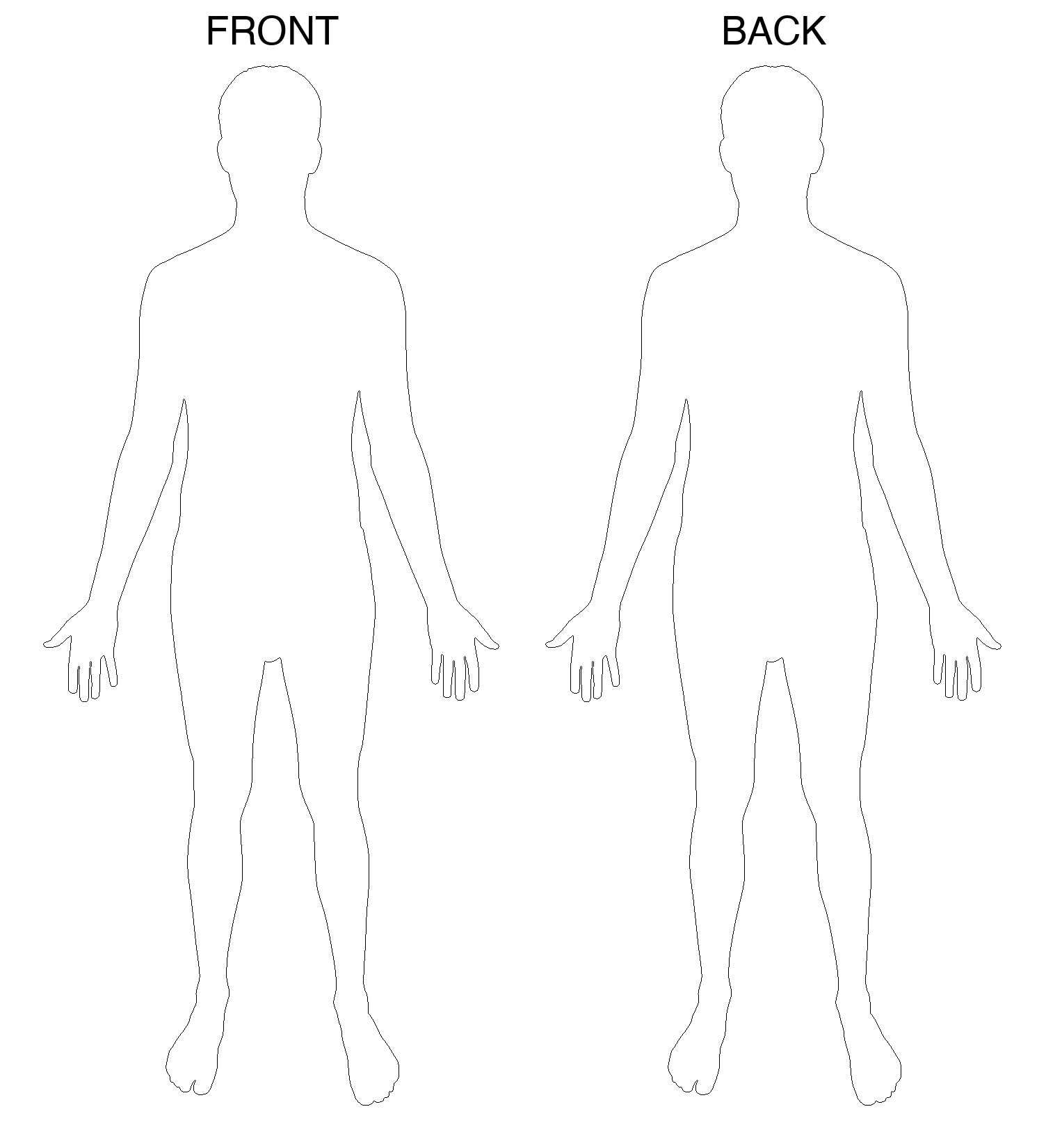 Body outline, front and back